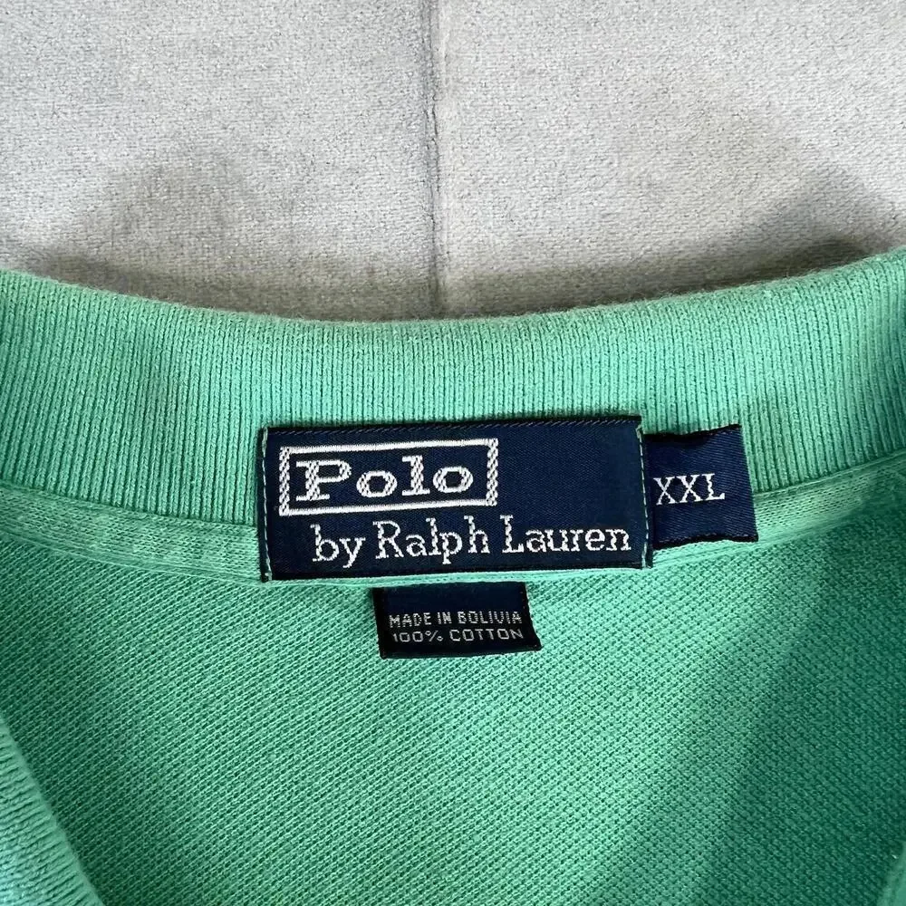 Polo Ralph Lauren Short Sleeve Polo Shirt Mens XXL Green Regular Fit Yellow Pony